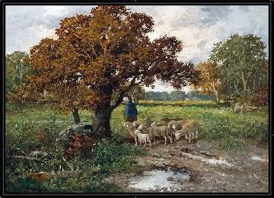 Картина Пастушка со стадом овец