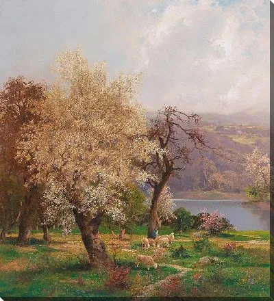 Картина Пейзаж с озером весной