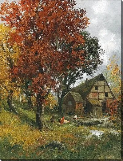 Картина Мельница в осеннем лесу