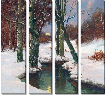 Картина Зимний пейзаж с восходящей луной