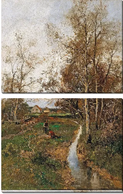 Картина Весенний пейзаж с ручьем