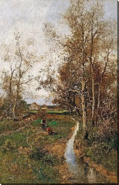 Картина Весенний пейзаж с ручьем