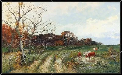 Летний пейзаж с пасущимися коровами