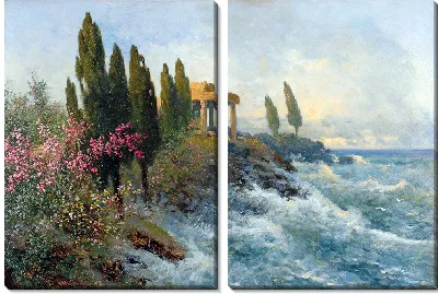 Средиземноморский пейзаж с древним храмом