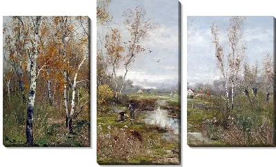 Картина Осенний пейзаж вересковой пустоши у березовой рощи (к 1916 г.)