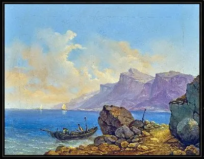 Пейзаж озеро с лодкой