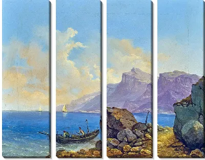 Пейзаж озеро с лодкой