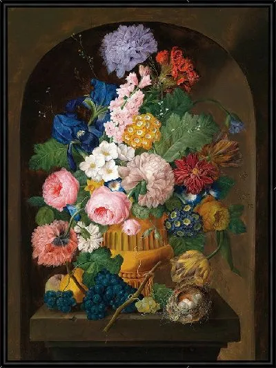 Картина Натюрморт с цветами и птичьим гнездом