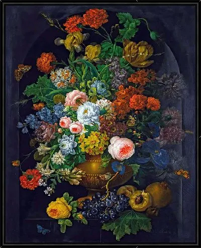 Картина Натюрморт с цветами в вазе и бабочками (1811 г.)