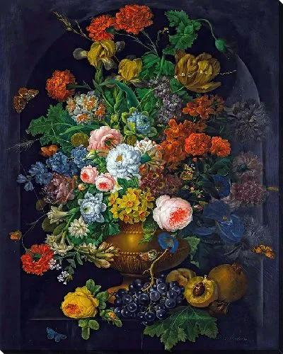 Картина Натюрморт с цветами в вазе и бабочками (1811 г.)