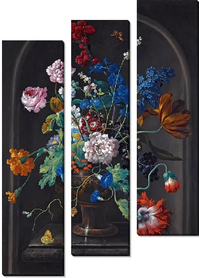 Картина Натюрморт с розами, тюльпанами, анемонами, колокольчиками и другими цветами в вазе в каменной нише (1796)