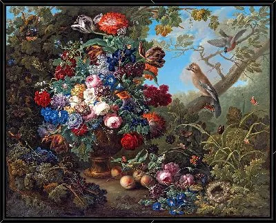 Большой цветочный натюрморт с птицами (1799 г.)