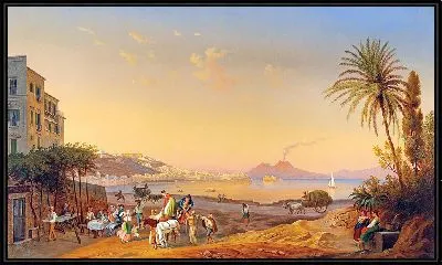 Неаполь, декоративная сцена на набережной в сумерках, на фоне Везувии (1873 г.)