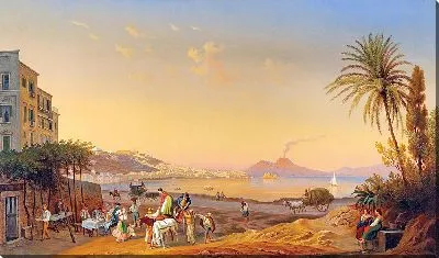 Неаполь, декоративная сцена на набережной в сумерках, на фоне Везувии (1873 г.)