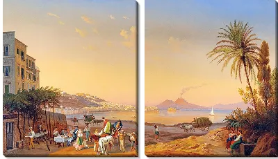 Неаполь, декоративная сцена на набережной в сумерках, на фоне Везувии (1873 г.)