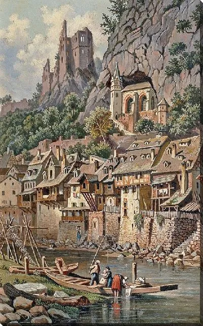 Картина Вид на скальную церковь и руины замка в Идар-Оберштайне