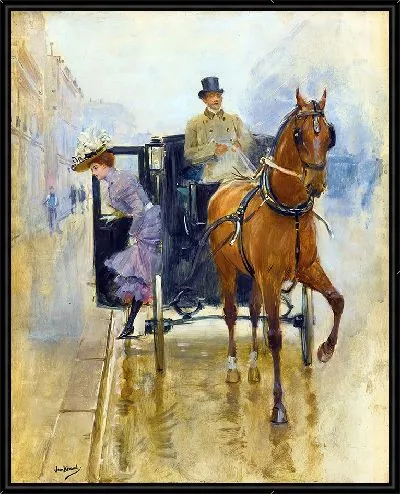 Картина Молодая женщина выходит из такси