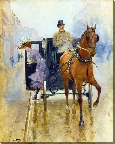 Картина Молодая женщина выходит из такси