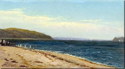 Картина Пляж и залив с парусниками