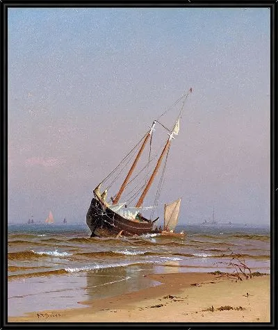 Морской пейзаж, выброшенная на берег лодки (на берегу пляжа Солсбери) (1872)