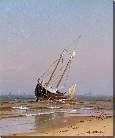 Морской пейзаж, выброшенная на берег лодки (на берегу пляжа Солсбери) (1872)