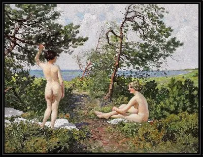 Картина Две купающиеся девушки в зарослях побережья Хорнбека.