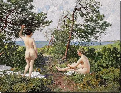 Картина Две купающиеся девушки в зарослях побережья Хорнбека.