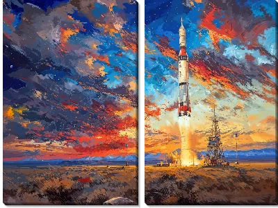 Модульная картина Полёт ракеты в космос