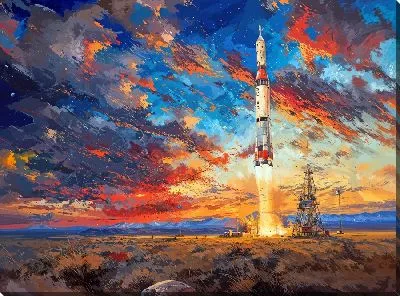 Картина маслом Полёт ракеты в космос