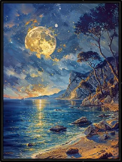 Картина Вечерняя Луна над побережьем