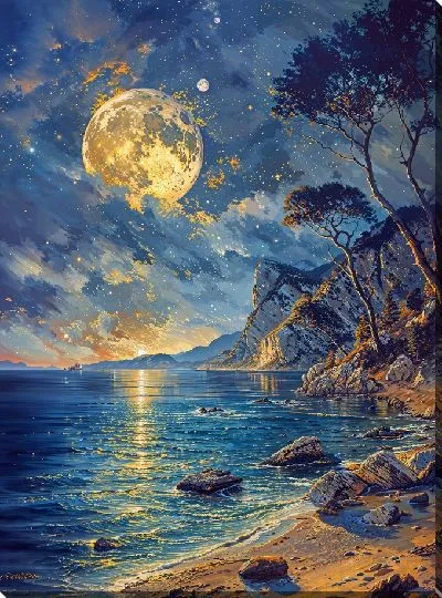 Постер Вечерняя Луна над побережьем