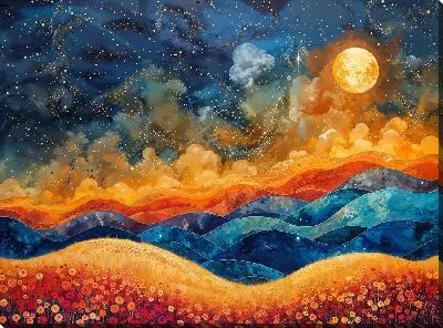 Картина маслом Космические горы и Солнце