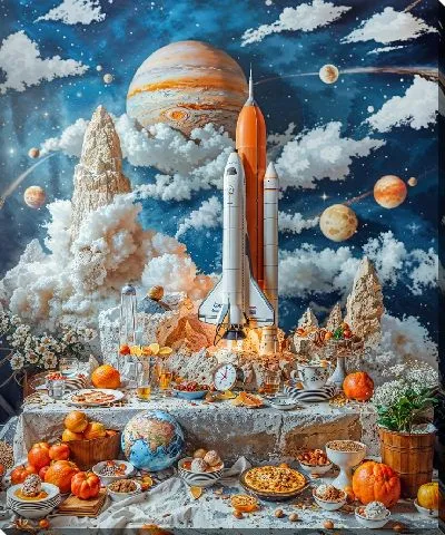 Картина маслом Ракета на столе с едой