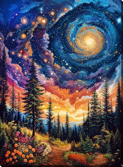 Картина маслом Вихрь вселенной и деревья