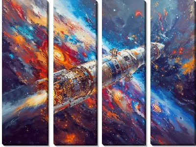 Модульная картина Полет ракеты в космосе