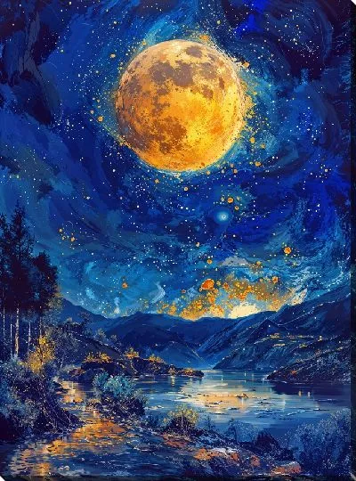 Картина маслом Желтая Луна арт композиция