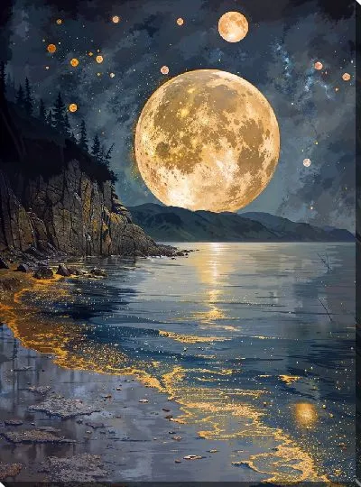 Картина маслом Огромная желтая Луна