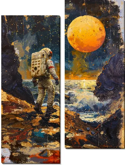 Модульная картина Шаг космонавта в неизвестность