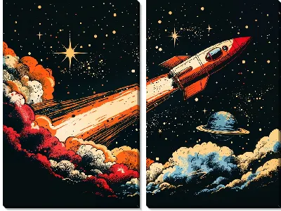 Модульная картина Летящая ракета