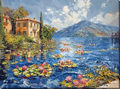 Картина маслом Итальянский пейзаж с кувшинками
