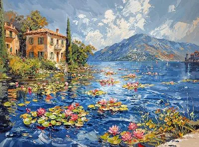 Плакат Итальянский пейзаж с кувшинками