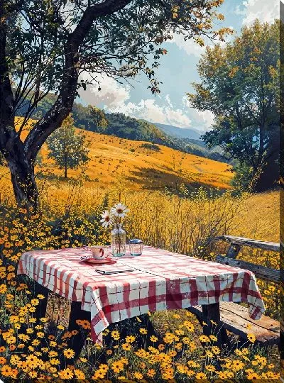 Картина маслом Стол для пикника на природе