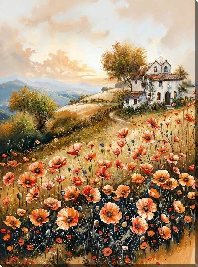 Картина маслом Полевые маки на склоне