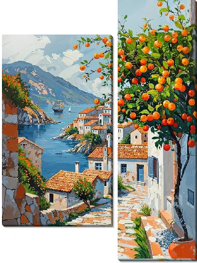 Модульная картина Средиземноморская улица и мандариновое дерево