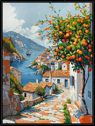 Картина Средиземноморская улица и мандариновое дерево