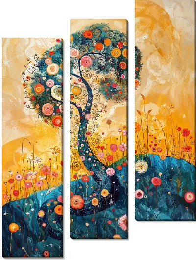 Модульная картина Дерево с цветами на холме