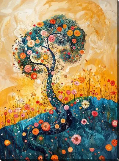 Картина маслом Дерево с цветами на холме