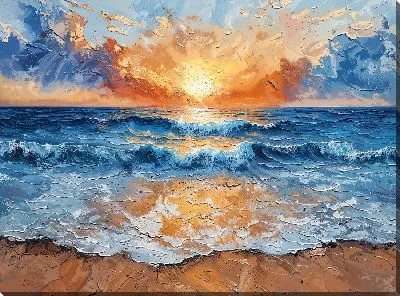 Картина маслом Закат отражающийся в волнах