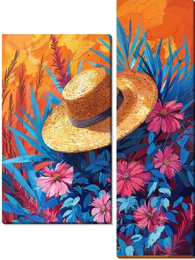 Модульная картина Соломенная шляпка с цветами