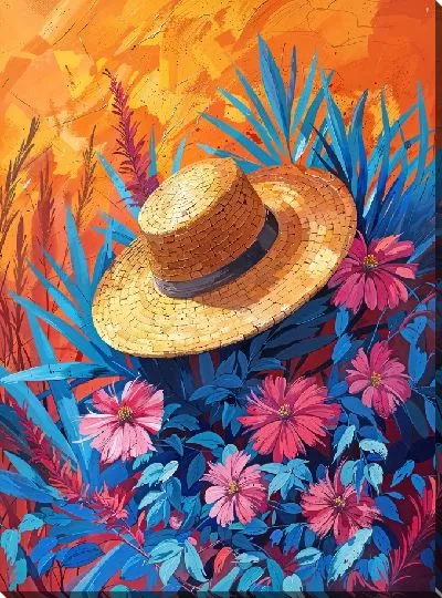 Картина маслом Соломенная шляпка с цветами